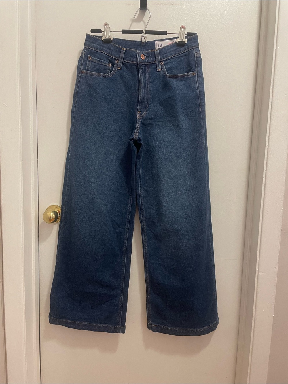 GAP High-Rise Wide Leg Jeans in Dark Blue Denim